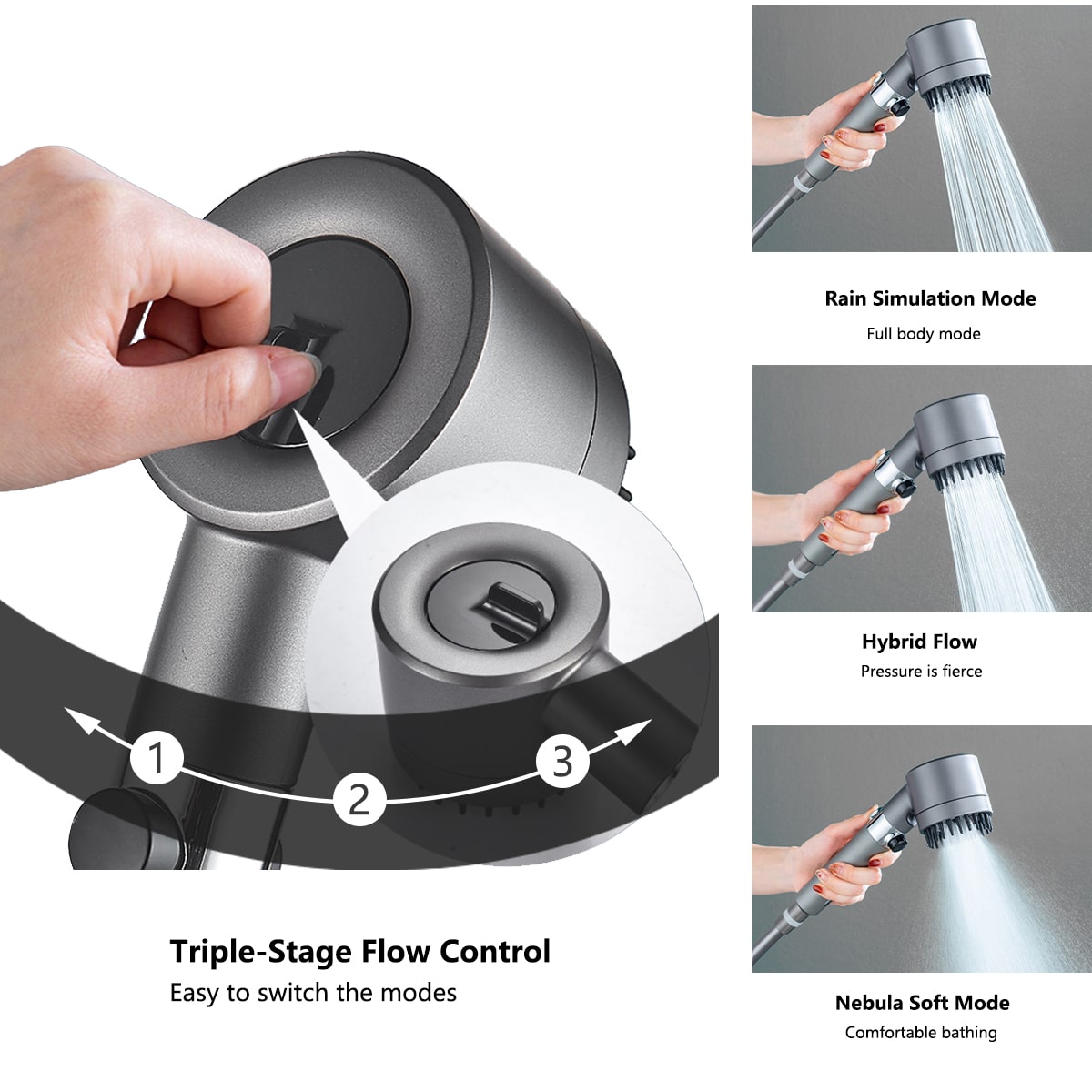 High Pressure Filtered Shower Head - 3 Spray Modes Shower head with Handheld, Detachable Showerhead with 12 Replaceable Water Softener Filters for Hard Water | Shower with 75" Anti-Burst Hose - 图片 5